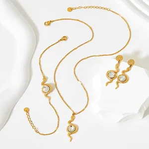 Snake Necklace Bracelet And Earrings Stainless Steel Gold Plated Round Glass Crystal Elegant Fashion Luxury Jewelry For Women Gift