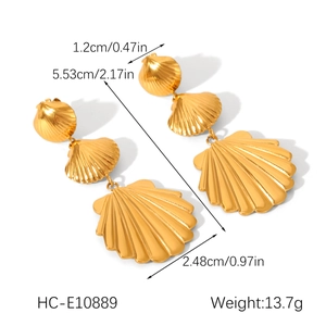 Detailed dimensions and weight of 18k gold-plated stainless steel shell drop earrings