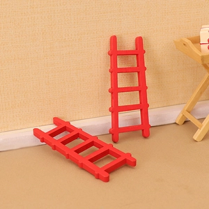 Miniature red wooden ladder model for dollhouse Christmas DIY scene decoration