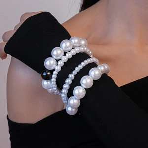 Bracelet Künstliche Perles Spirale Multicouche Élégant Baroque Géométrique En Alliage Pour Femmes