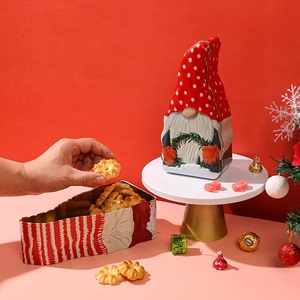 Christmas gnome metal candy box and festive cookie tin storage container for gifts