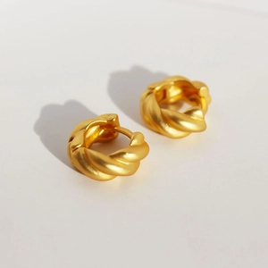 Vintage Gedrehte Seil Hoop Ohrringe Für Damen Matte Vergoldete Kupfer Geometrische Croissant Stil Strass Minimalistischen Schmuck