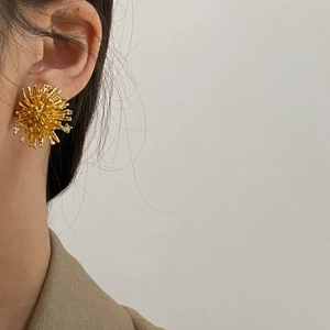 Elegant s925 silver needle vintage firework starburst earrings with white crystals