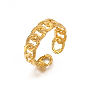Gold plated stainless steel chain ring with an adjustable open-end minimalist design