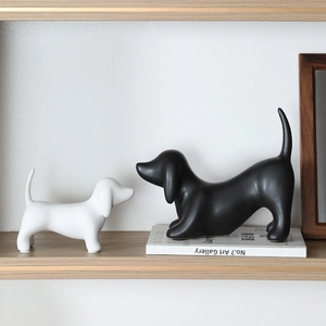 Modern Minimalist Dachshund Dog Figurine Ceramic Animal Statue Sculpture Home Living Room Office Desktop Decoration Ornament