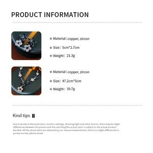 Detailed product specifications for zircon flower necklace and earrings jewelry set