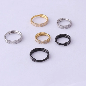 Double row zircon stainless steel seamless nose rings in gold, silver and black colors