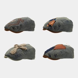 Vintage Denim Beret For Men Women High Quality Cotton Distressed Newsboy Painter Hat Retro Patchwork Outdoor Sunshade Cap