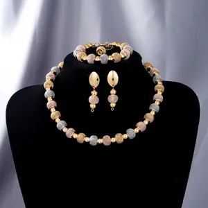 Fashion Jewelry Necklace Bracelet Earrings Ring Copper Gold Silver Rose Gold Plated Mesh Beads Contrast Color Statement