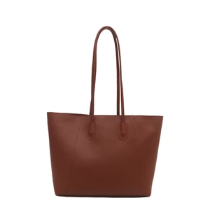 Grand sac cabas marron en cuir minimaliste pour femmes, idéal pour le travail quotidien