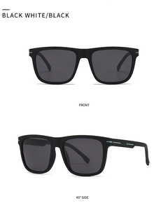 Front and 45-degree side views of classic black square frame TR sunglasses for men