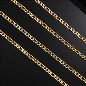 3mm gold stainless steel Figaro chain necklace with polished links for hip-hop style