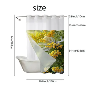 Detailed size chart for waterproof polyester waffle shower curtain with floral mimosa print