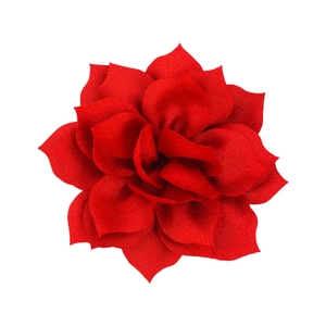 Detailed view of layered red fabric lotus flower accessory for DIY hairband crafts