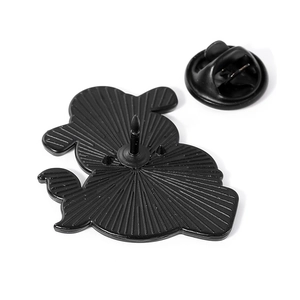 Back view of cute snake metal brooch with sunburst texture and butterfly clutch