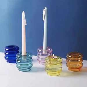 Glass Candle Holder Vase Stacked Bubble Design Colorful Transparent Ring Candlestick Tabletop Decor For Home Wedding Party