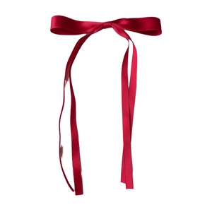 Elegant long red satin ribbon bow hair clip with double tails for a sweet minimalist look