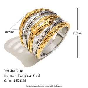 Bague bicolore entrelacée en acier inoxydable plaqué or 18 carats et argent pour femme