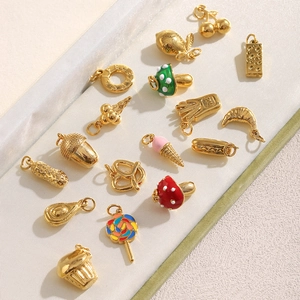 Detailed collection of 18K gold plated stainless steel food charms and pendant accessories