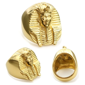 Ancient Egyptian Pharaoh Sphinx Ring Gold Plated Stainless Steel Men Retro Punk Relief Jewelry