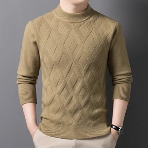 Heren Gebreide Trui Ruitjespatroon Halve Koltrui Lange Mouwen Slim Fit Casual Zakelijke Pullover Breigoed