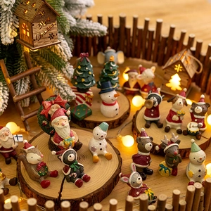 Christmas Miniature Resin Figurines Santa Claus Snowman Reindeer Animal Desktop Ornaments Festive Micro Landscape Decor