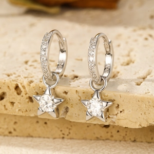 Elegant S925 sterling silver star drop earrings with moissanite on a natural stone base