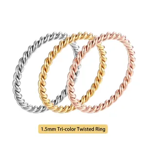 Minimalist Twisted Braided Ring Stainless Steel Woven Texture Band Stackable Elegant Simple Daily Wear Jewelry For Women