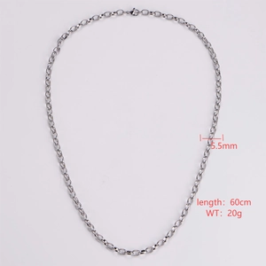 5.5mm silver metal necklace with oval links showing 60cm length and 20g weight