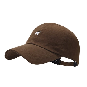 Brown baseball cap with polar bear embroidery and adjustable metal buckle strap