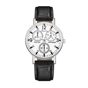 Chronographe à quartz pour homme avec boîtier argenté, cadran blanc et bracelet cuir