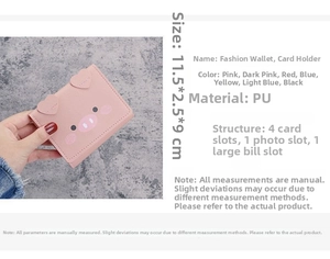 Internal layout of pink PU leather pig wallet showing card slots and photo window