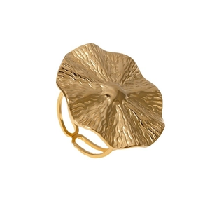 Minimalist gold plated stainless steel open ring with textured vintage round geometric design