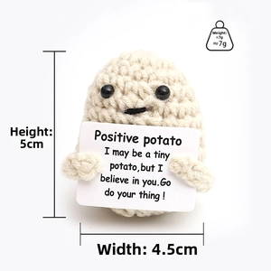 Detail showing dimensions of 5cm height and 4.5cm width for the crochet potato doll