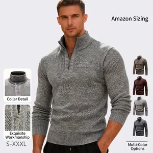 Men's Half Zip Knit Pullover Sweater Fleece Lined Stand Collar Warm Winter Business Casual Long Sleeve Knitwear
