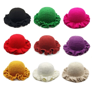 Handmade Crochet Bucket Hat Ruffled Wavy Brim Knitted Acrylic Warm Winter Fisherman Cloche Retro For Women