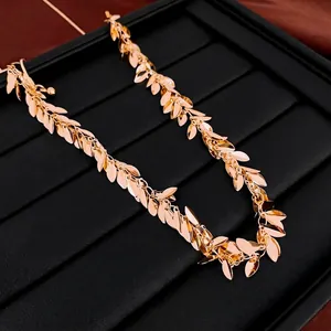 Golden wheat leaf sequin necklace with luxury metallic finish for women fashion