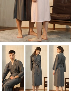 Detailed close-up of waffle texture and side pockets on lightweight absorbent bathrobes