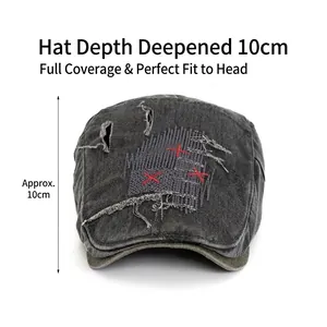 Béret en denim gris délavé avec coutures rouges et profondeur de calotte 10cm