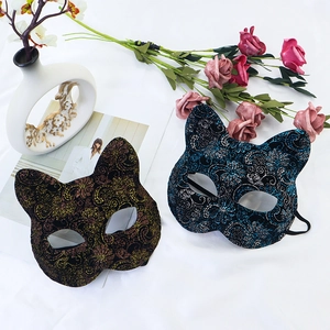 Cat Face Masquerade Mask Glitter PVC Half Face Party Eyemask For Halloween Cosplay Retro Floral Pattern
