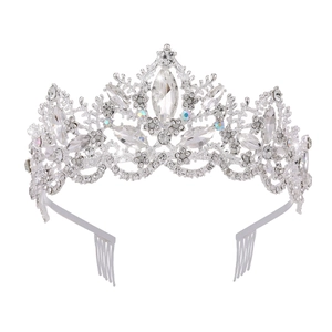 Elegant silver bridal tiara with floral crystal rhinestones for wedding and banquet