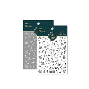 Self-adhesive black lace and rose floral nail art stickers in TS-815 retail packaging