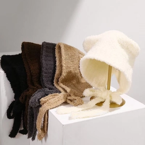 Süße Bärenohr Plüsch Beanie Mütze Mit Bindebändern Winter Warm Winddicht Alpaka Samt Kunstfell Ohrenklappe Damen