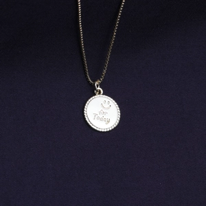 Gold plated copper necklace with smiling face pendant and 'for Today' engraving