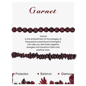 Deep burgundy garnet double-layer bracelet with round beads and irregular stone chips
