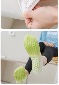 Close-up of silicone anti-slip grips on heel and sole of gradient Pilates socks