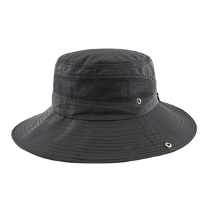 Men's breathable mesh sun hat with wide brim in dark grey for outdoor hiking activities
