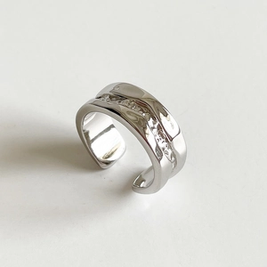 925 Sterling Silver Ring For Women Irregular Liquid Texture Water Wave Adjustable Open Band Minimalist Aesthetic