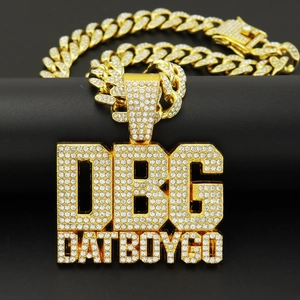 Hip Hop Iced Out Buchstaben Anhänger Halskette Legierung Strass Grobe Kette Streetwear Schmuck Für Männer Goldton