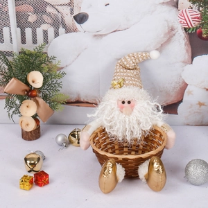 Festive Santa Claus wicker candy basket with sequined hat for Christmas table decoration